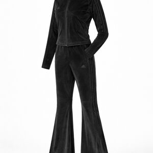 Adidas Women's Black Velour Flare Tracksuit
